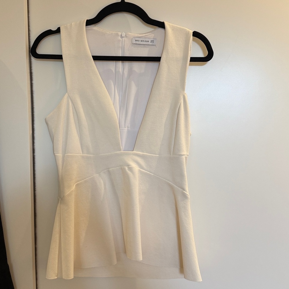Bec + Bridge Cream low V-Neck Top, Peplum style.